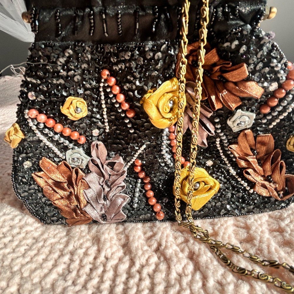 Black and Yellow Floral Clutch with Gold Accents